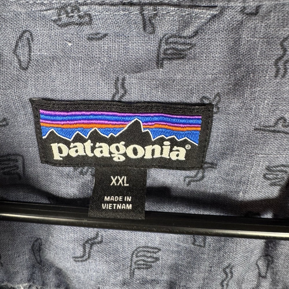 Patagonia Back Step Mens XXL Blue All Over Print Short Sleeve Button Up Shirt - Picture 5 of 12
